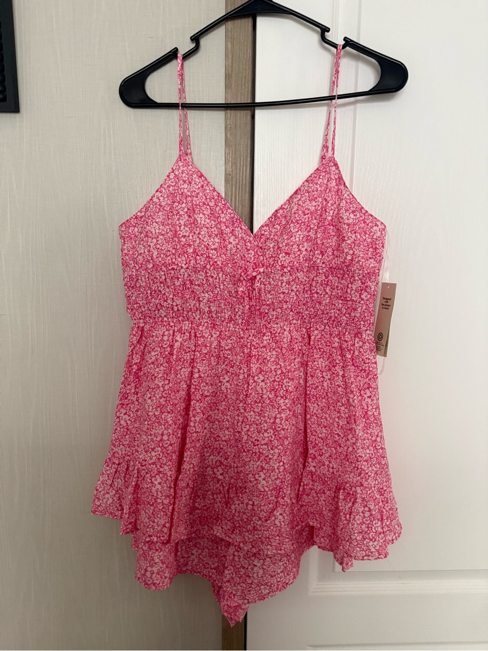 No Boundaries Pink Floral V-Neck Spaghetti Strap Cami Romper